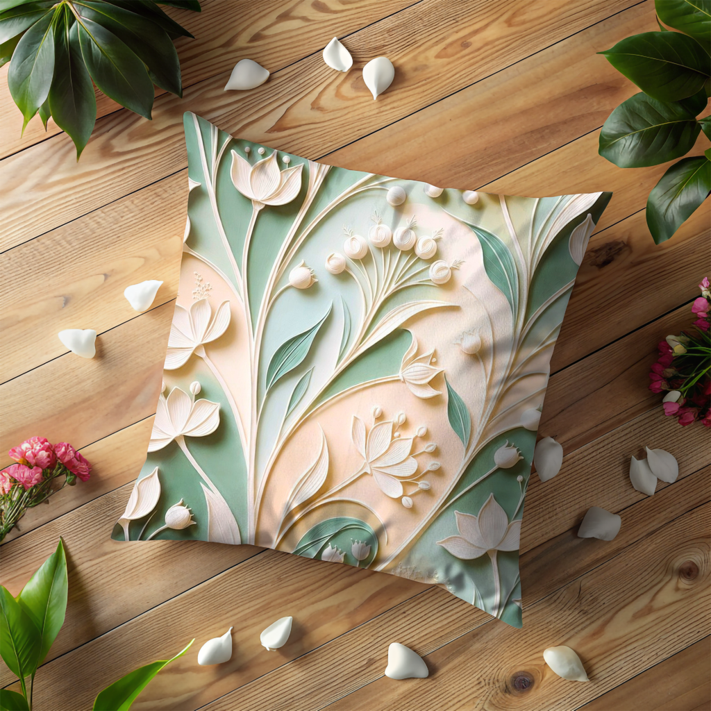 White Floral Pillow Cover | Elegant Botanical Art | Soft Nature Decor