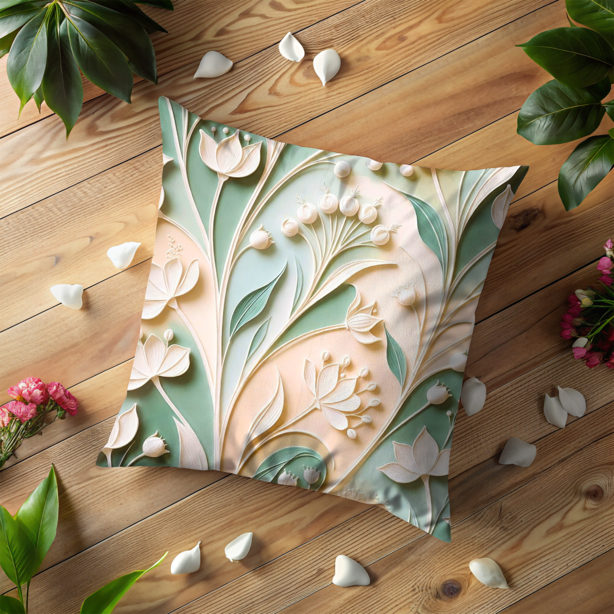 White Floral Pillow Cover | Elegant Botanical Art | Soft Nature Decor