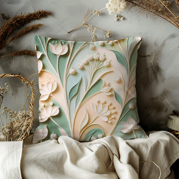 White Floral Pillow Cover – Elegant Botanical Art | Soft Nature Decor
