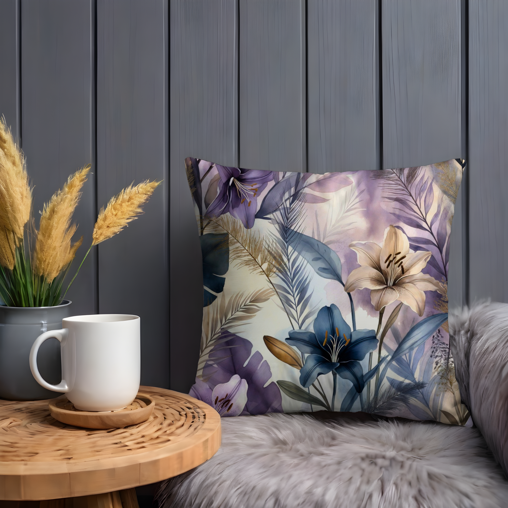 Purple Lily Tropical Pillow Cover | Elegant Floral Art | Nature Decor