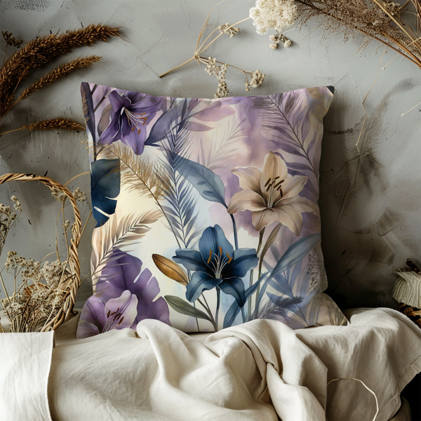 Purple Lily Tropical Pillow Cover – Elegant Floral Art | Nature Decor