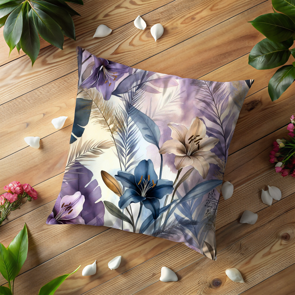 Purple Lily Tropical Pillow Cover | Elegant Floral Art | Nature Decor