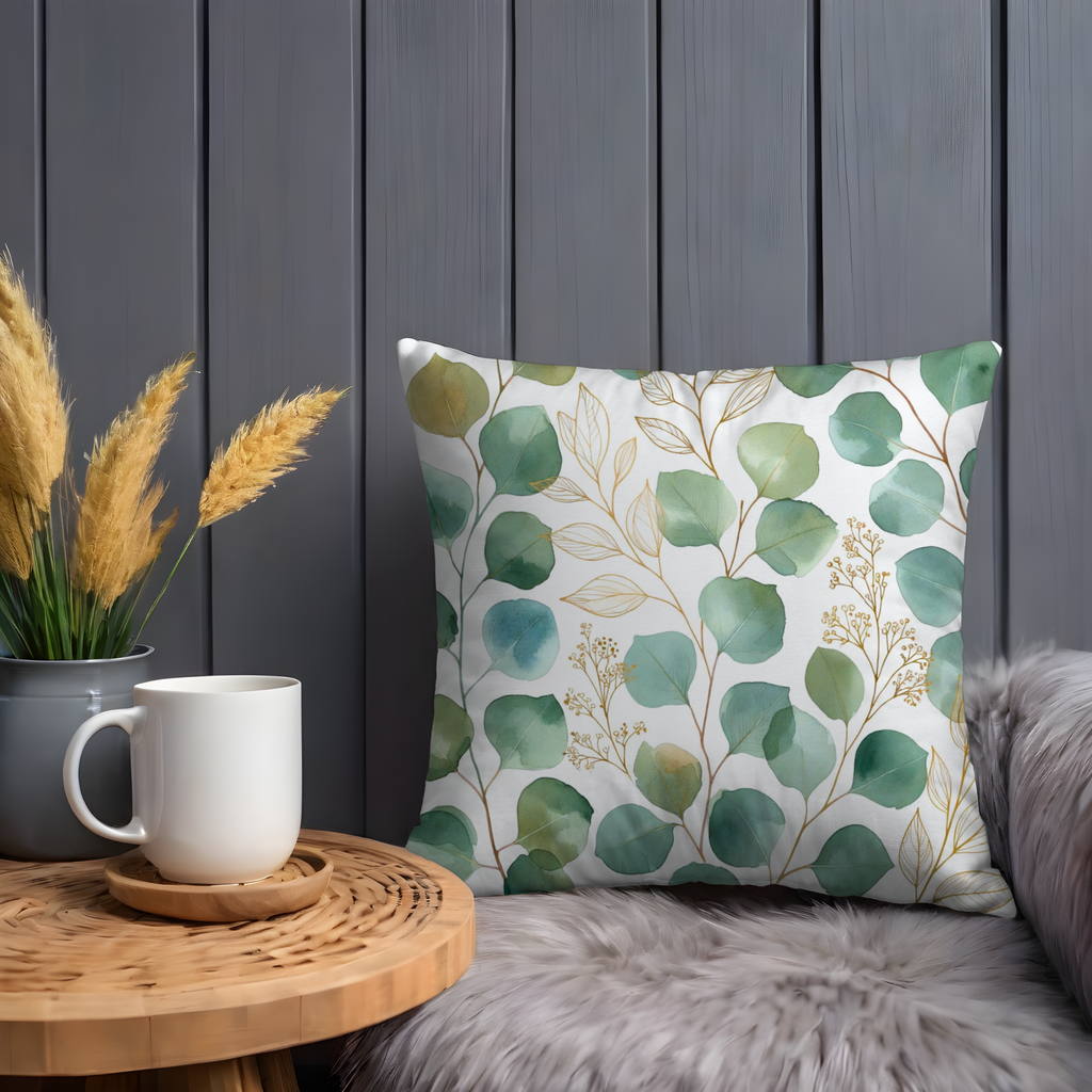 Eucalyptus Leaves Pillow Cover | Elegant Botanical Art | Soft Nature Decor