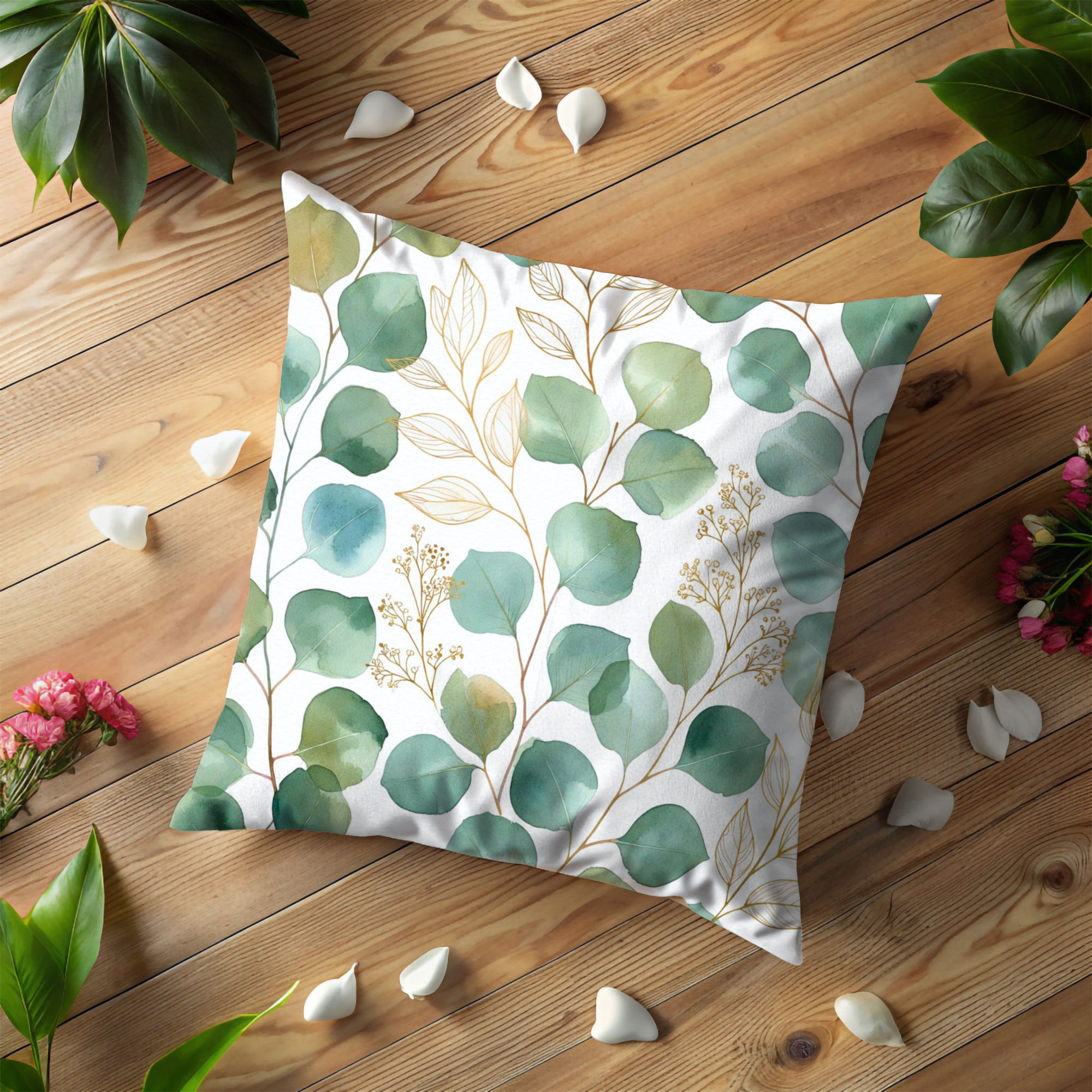 Eucalyptus Leaves Pillow Cover | Elegant Botanical Art | Soft Nature Decor