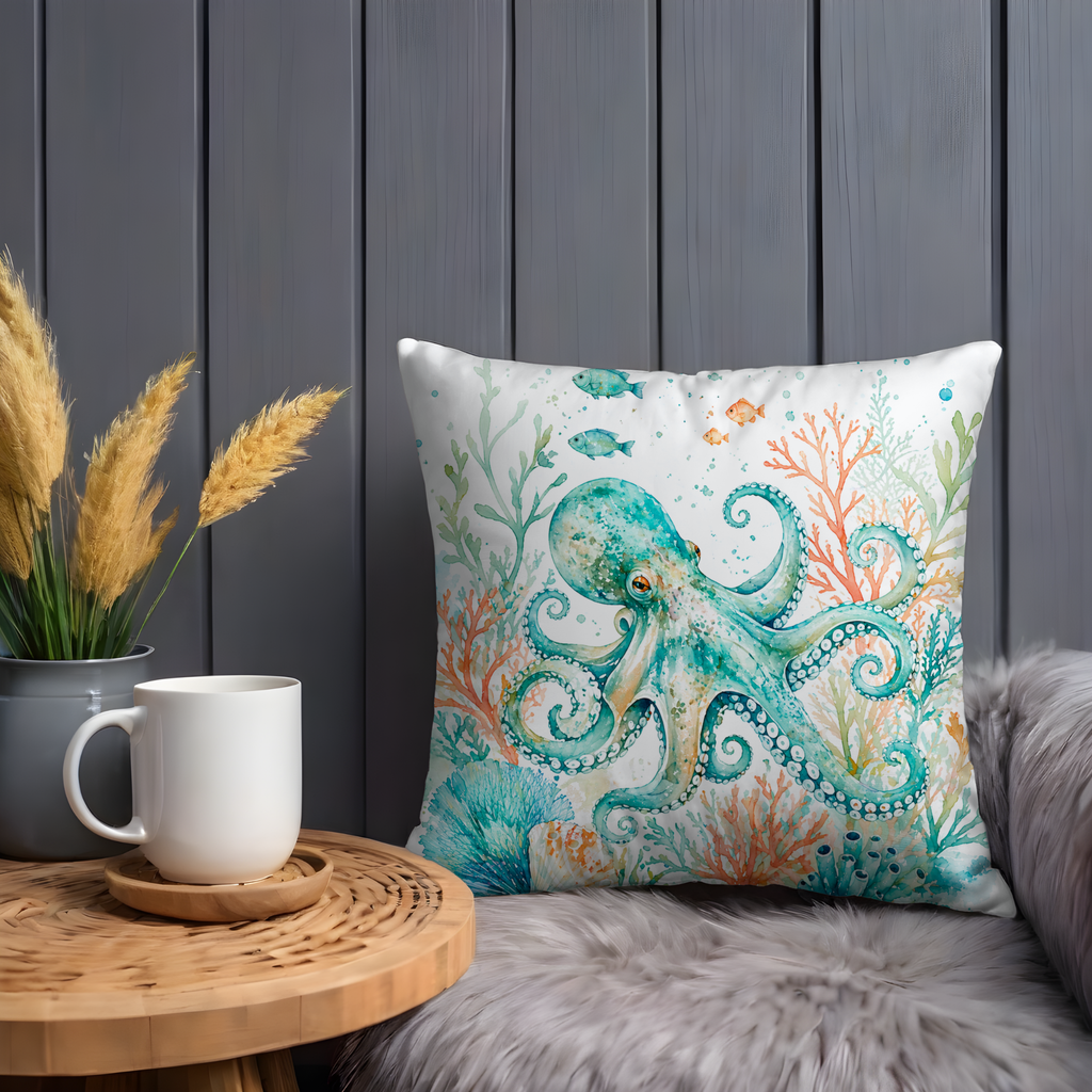 Octopus Pillow Cover | Ocean Wildlife Art | Nautical Decor