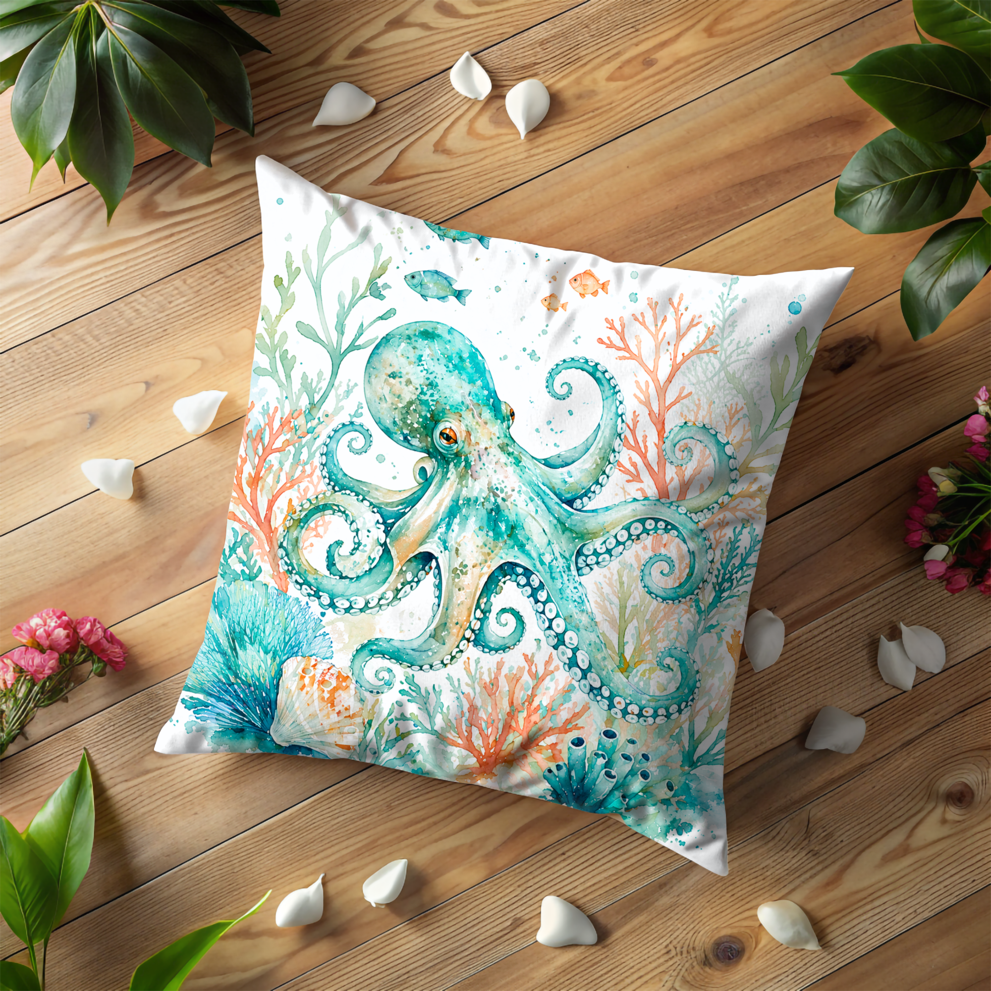 Octopus Pillow Cover | Ocean Wildlife Art | Nautical Decor