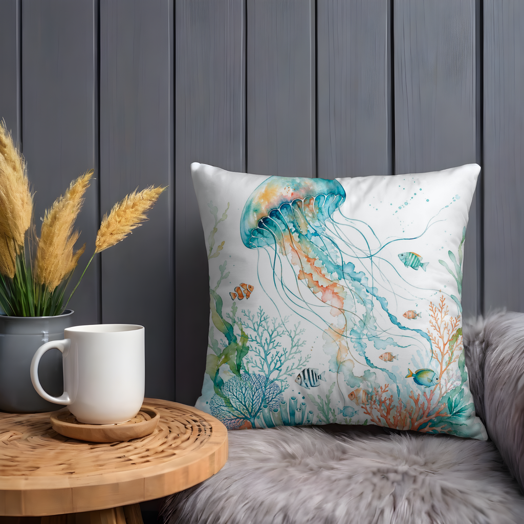Jellyfish Ocean Pillow Cover | Vibrant Marine Art | Coastal Decor