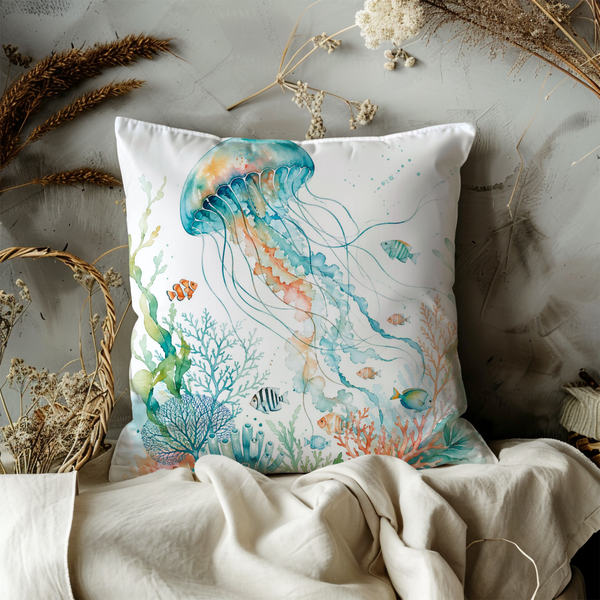 Jellyfish Ocean Pillow Cover – Vibrant Marine Art | Coastal Decor