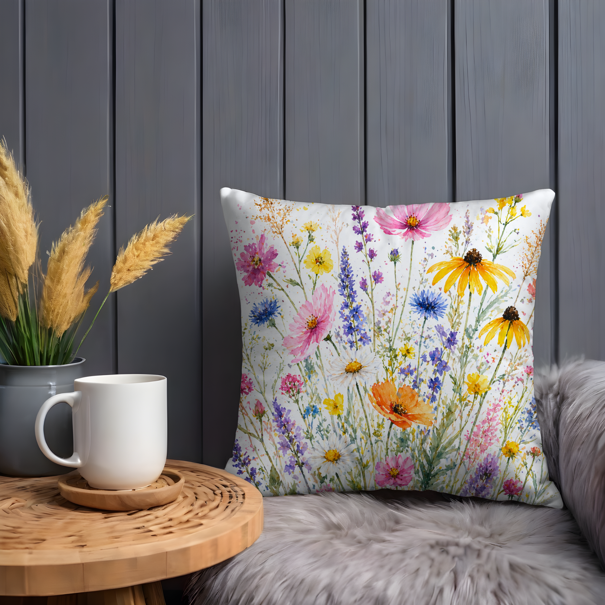Wildflower Meadow Pillow Cover | Vibrant Floral Art | Cheerful Nature Decor