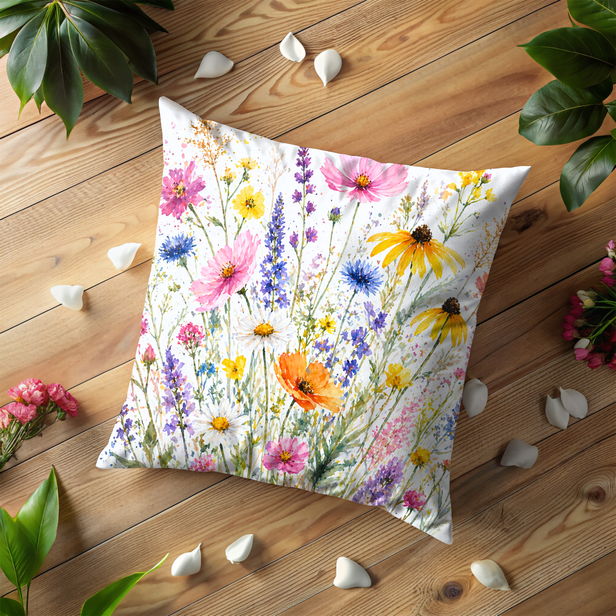 Wildflower Meadow Pillow Cover | Vibrant Floral Art | Cheerful Nature Decor