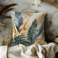 Blue Gold Tropical Leaves Pillow Cover | Elegant Palm Art | Nature Decor