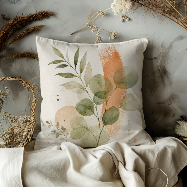 Eucalyptus Watercolor Pillow Cover – Elegant Botanical Art | Soft Nature Decor