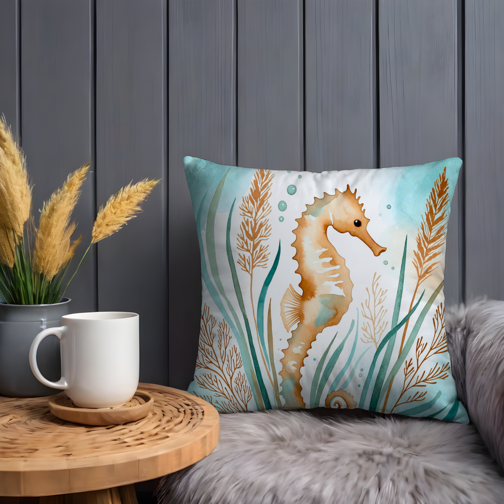 Seahorse Pillow Cover | Ocean Wildlife Art | Nautical Decor