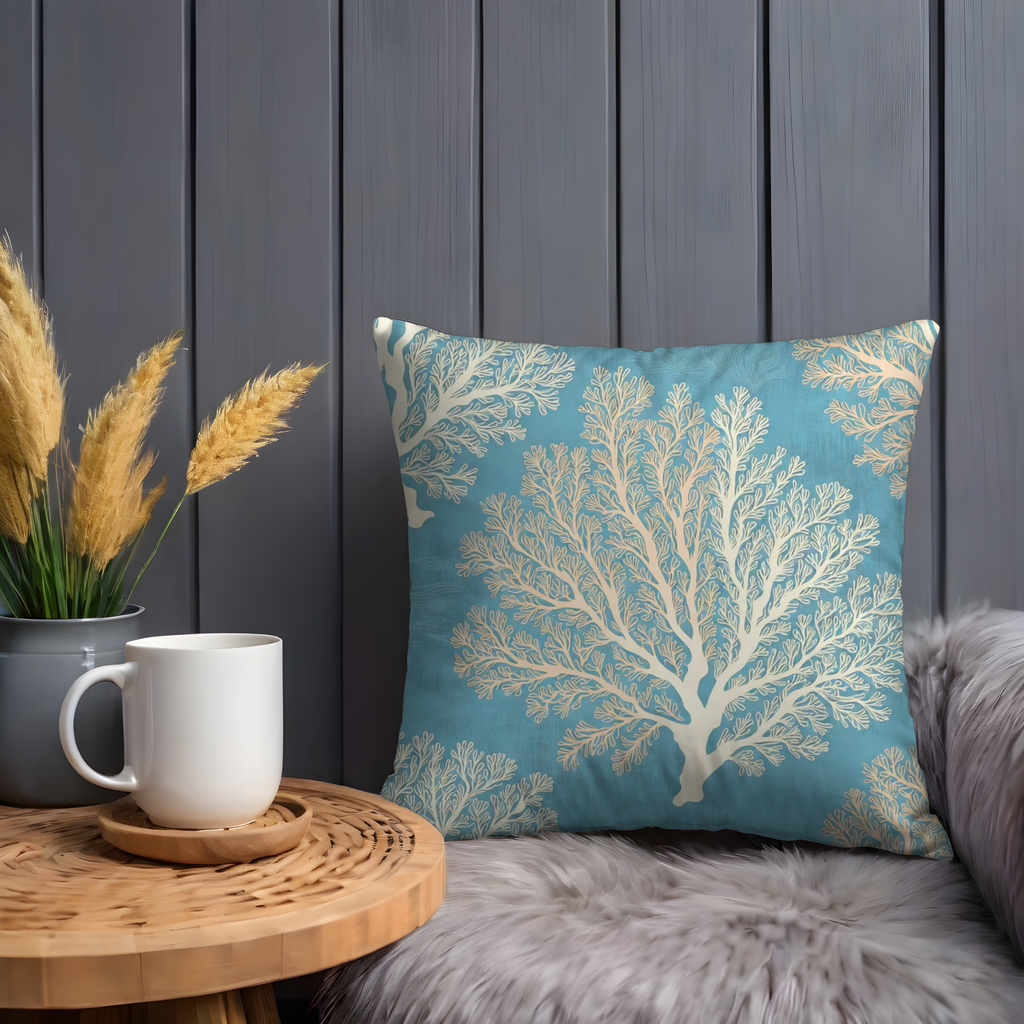 Blue Coral Pillow Cover | Ocean Pattern Art | Coastal Decor