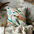 Sea Turtle Pillow Cover | Ocean Coral Art | Coastal Decor