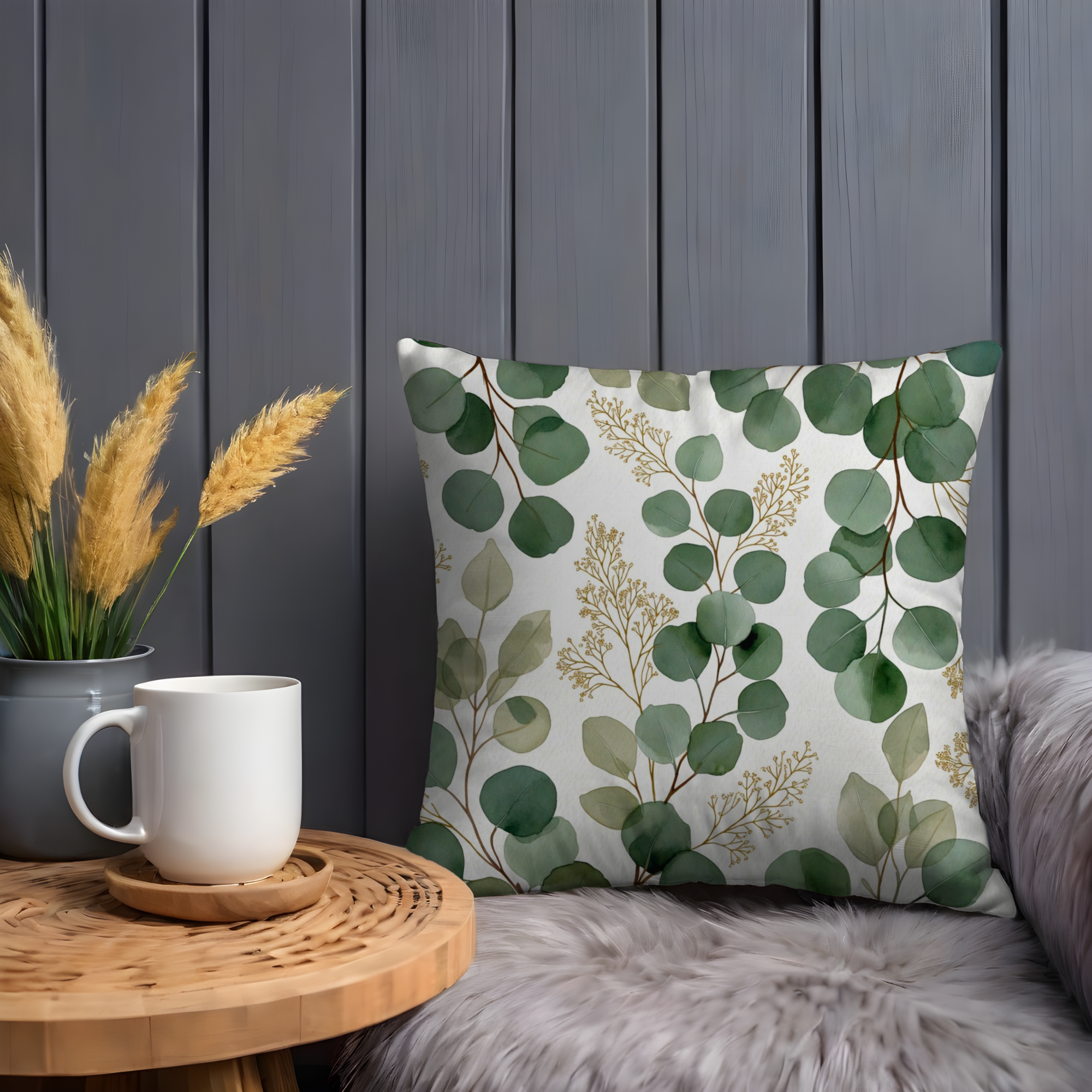 Eucalyptus Leaves Pillow Cover | Green Botanical Art | Nature Decor