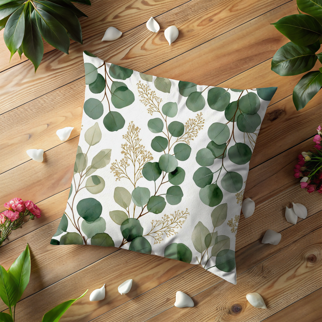 Eucalyptus Leaves Pillow Cover | Green Botanical Art | Nature Decor