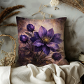 Purple Clematis Pillow Cover | Dramatic Floral Art | Moody Decor