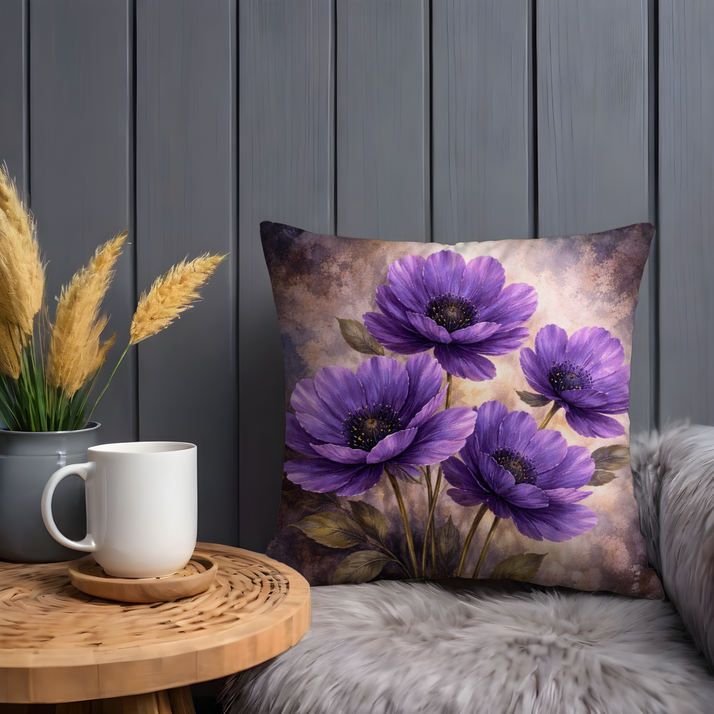 Purple Anemone Pillow Cover | Elegant Floral Art | Luxe Nature Decor