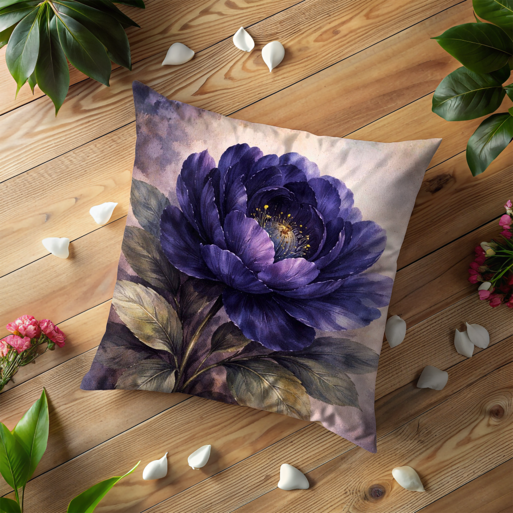 Deep Purple Peony Pillow Cover | Moody Floral Art | Elegant Decor