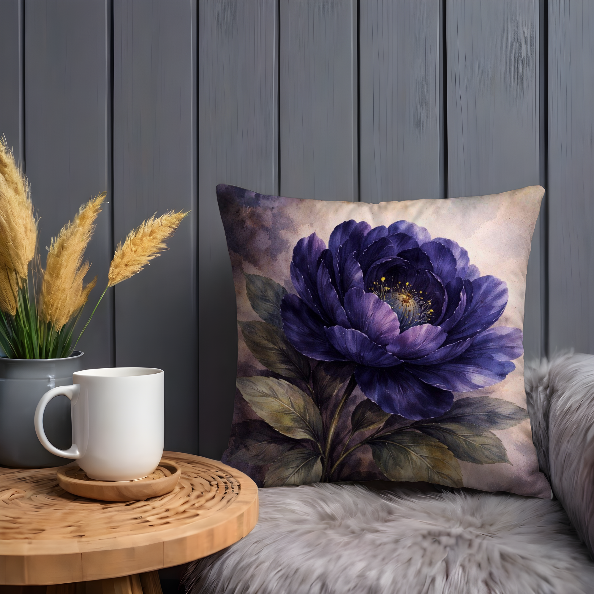 Deep Purple Peony Pillow Cover | Moody Floral Art | Elegant Decor