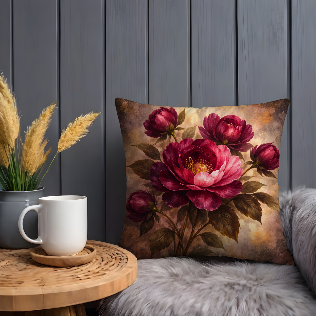 Red Peony Pillow Cover | Elegant Floral Art | Luxe Nature Decor