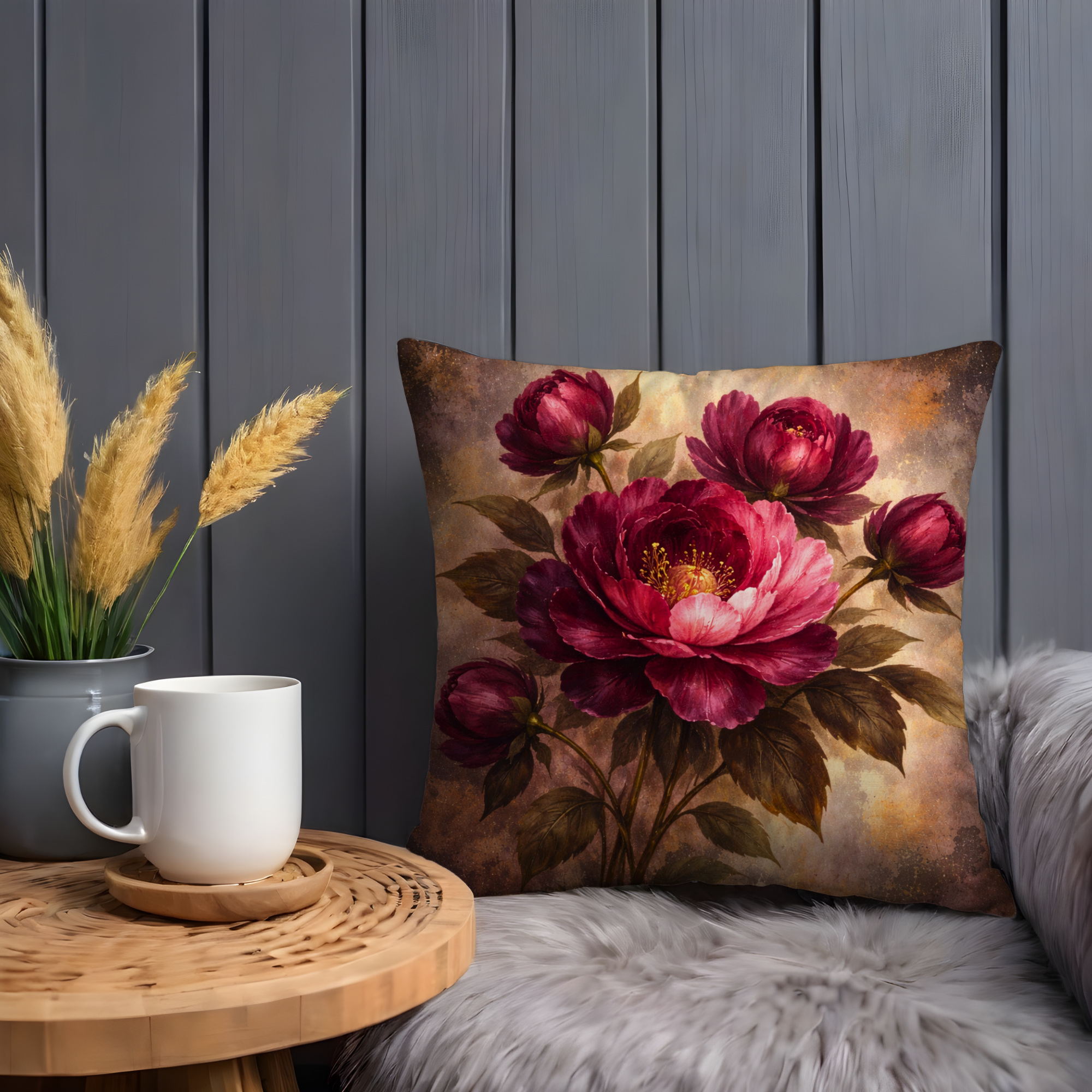 Red Peony Pillow Cover | Elegant Floral Art | Luxe Nature Decor