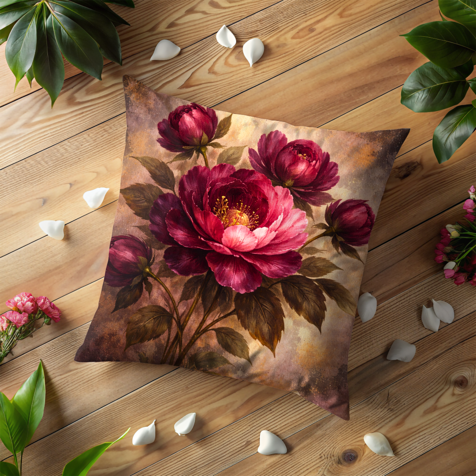 Red Peony Pillow Cover | Elegant Floral Art | Luxe Nature Decor