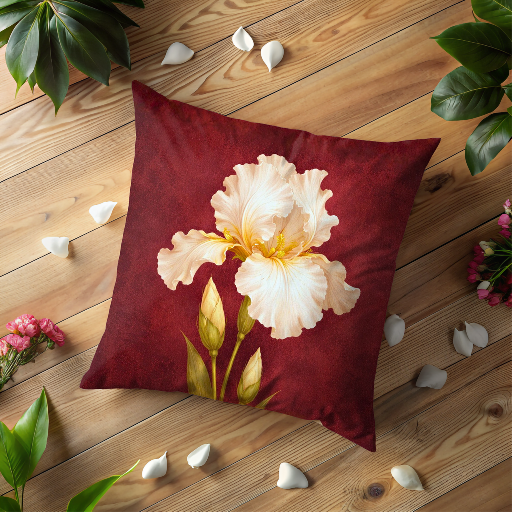 White Iris Red Pillow Cover | Dramatic Floral Art | Elegant Decor