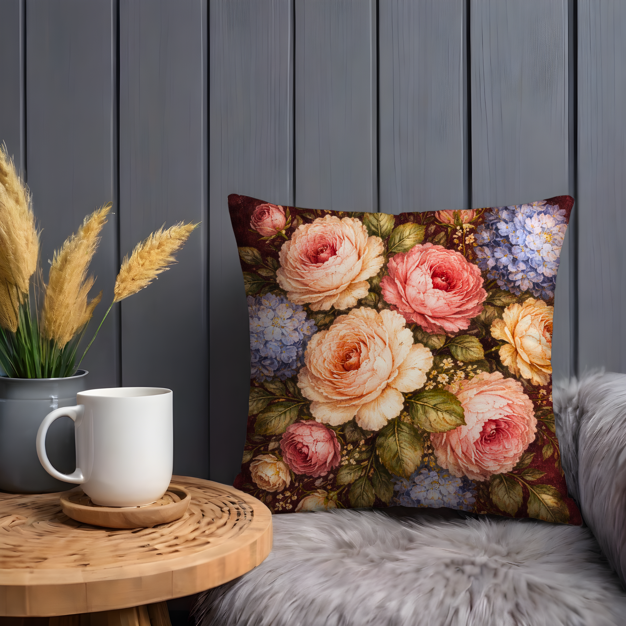 Pink Rose Bouquet Pillow Cover | Elegant Floral Art | Luxe Nature Decor