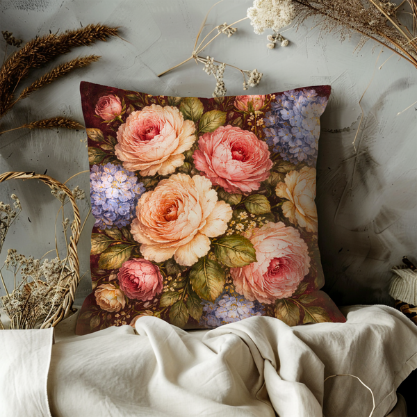 Pink Rose Bouquet Pillow Cover – Elegant Floral Art | Luxe Nature Decor