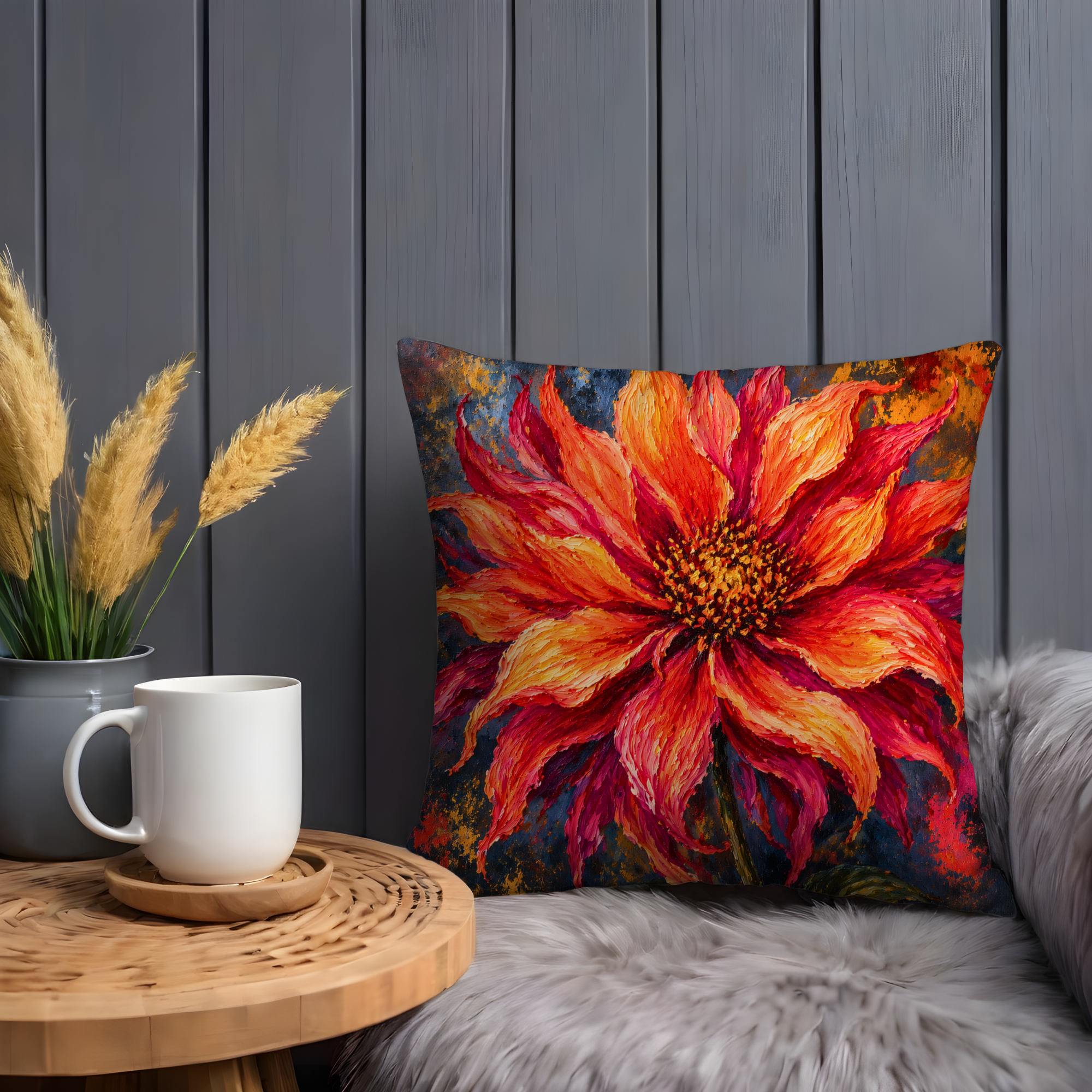 Fiery Flower Pillow Cover | Vibrant Floral Art | Bold Nature Decor