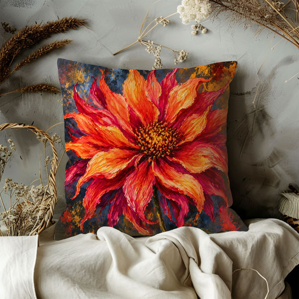 Fiery Flower Pillow Cover – Vibrant Floral Art | Bold Nature Decor