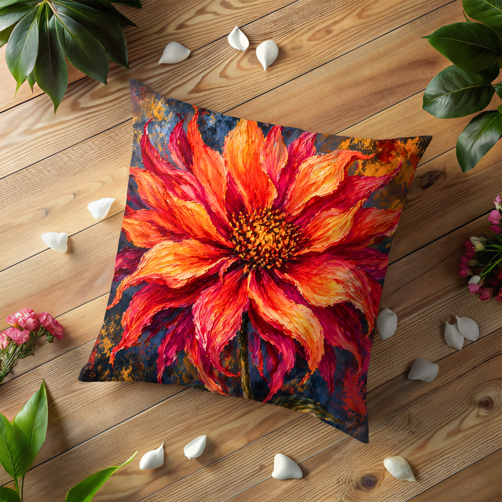 Fiery Flower Pillow Cover | Vibrant Floral Art | Bold Nature Decor