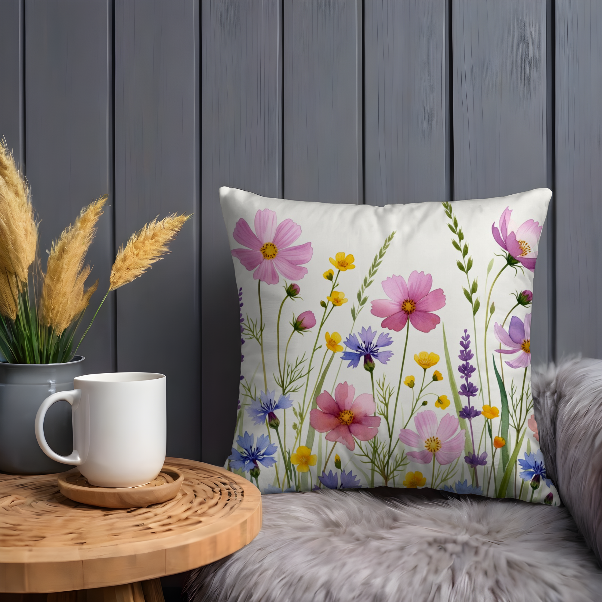 Colorful Cosmos Wildflowers Pillow Cover – Vibrant Floral Art | Cottagecore Decor