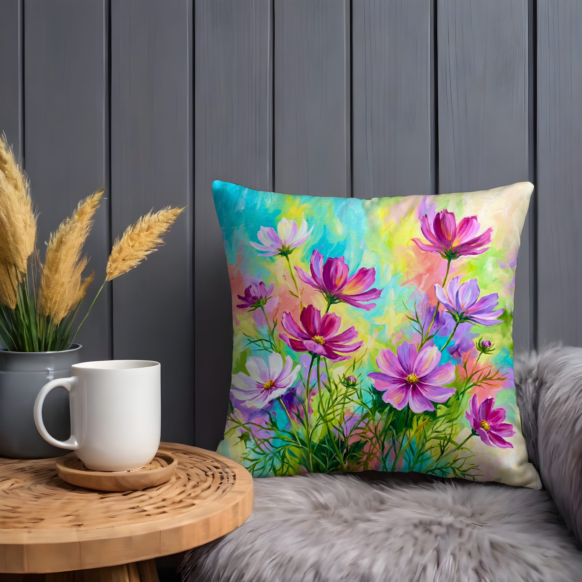 Colorful Cosmos Pillow Cover – Vibrant Floral Art | Cheerful Nature Decor