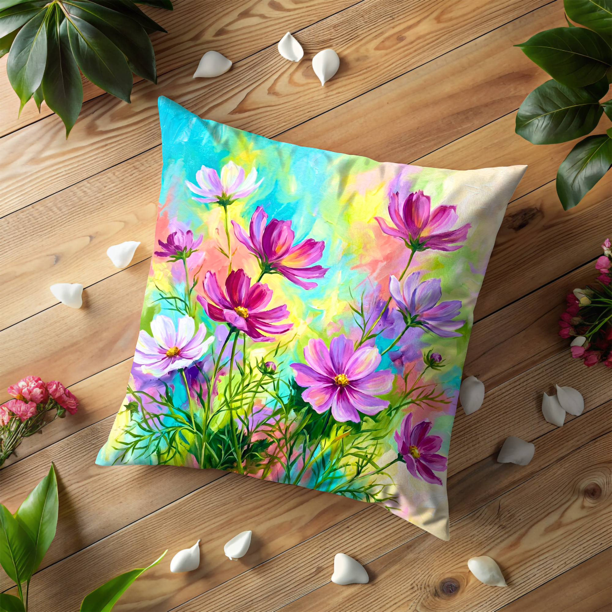 Colorful Cosmos Pillow Cover – Vibrant Floral Art | Cheerful Nature Decor