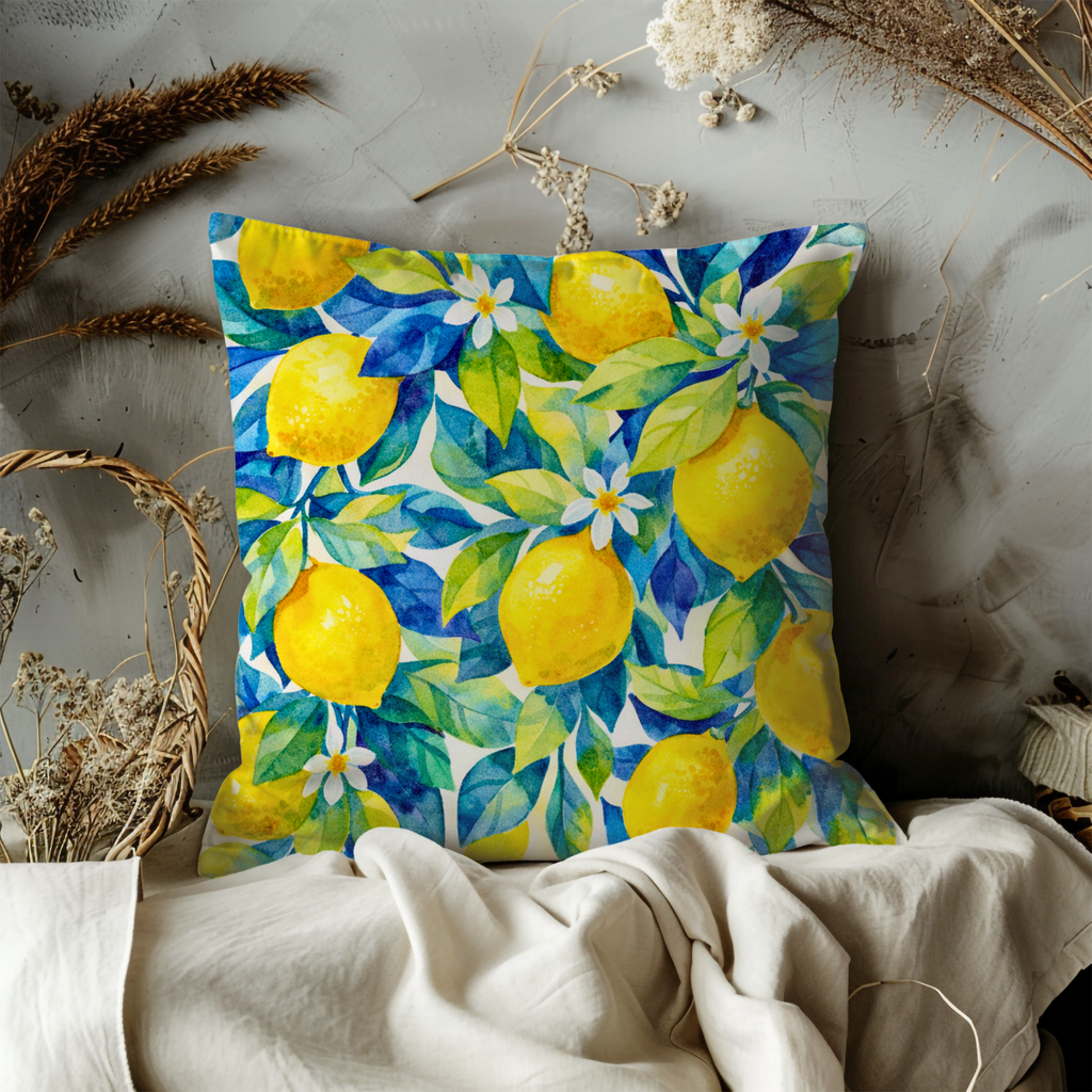 Lemon Tree Pillow Cover | Vibrant Fruit Art | Fresh Nature Decor