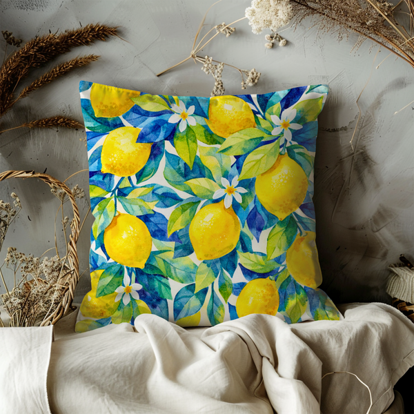 Lemon Tree Pillow Cover – Vibrant Fruit Art | Fresh Nature Decor