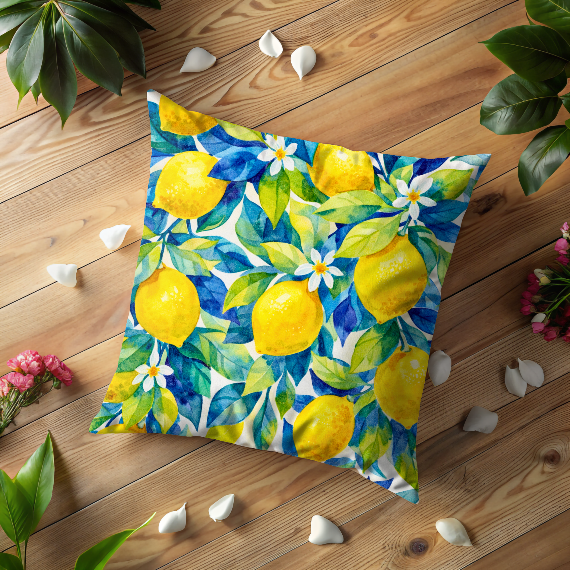 Lemon Tree Pillow Cover | Vibrant Fruit Art | Fresh Nature Decor