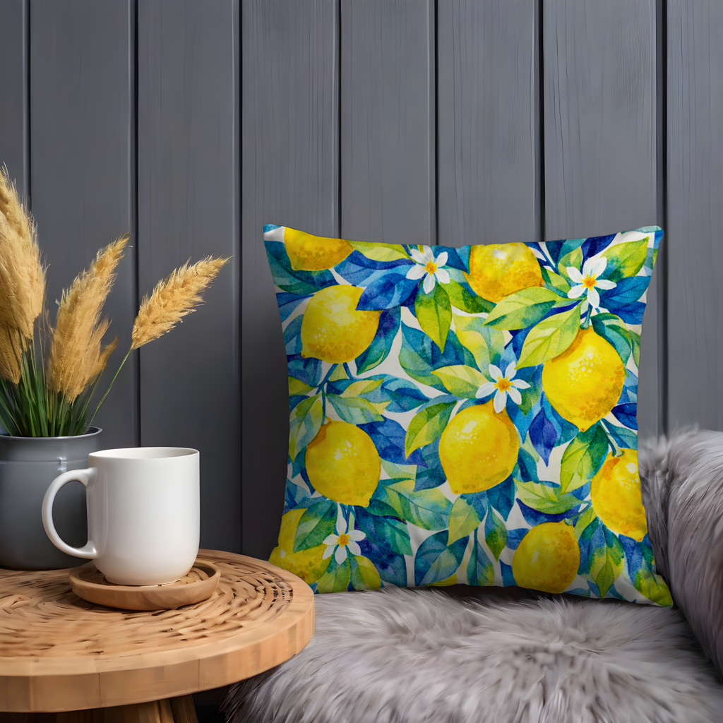 Lemon Tree Pillow Cover | Vibrant Fruit Art | Fresh Nature Decor