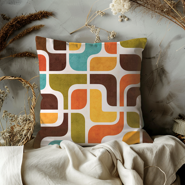Retro Geometric Pillow Cover – Bold Abstract Art | Mid-Century Decor