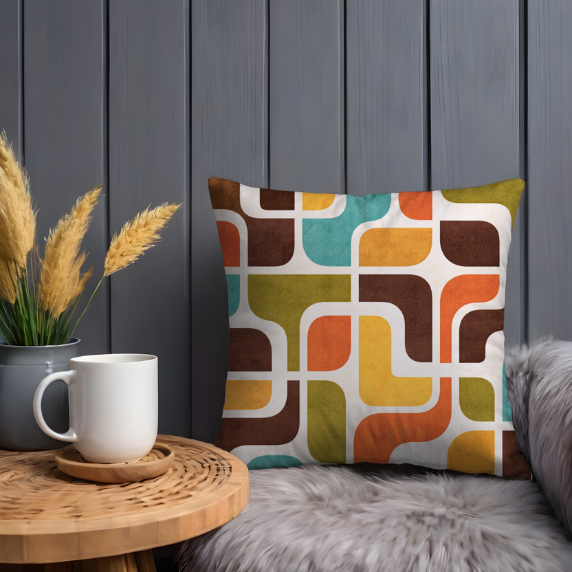 Retro Geometric Pillow Cover – Bold Abstract Art | Mid-Century Decor