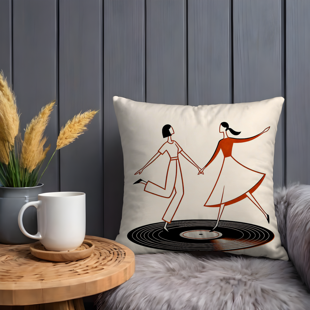 Dancing Women Vinyl Pillow Cover | Retro Art | Music Decor