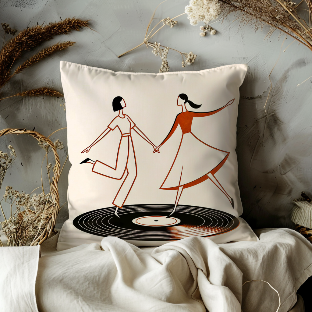 Dancing Women Vinyl Pillow Cover | Retro Art | Music Decor