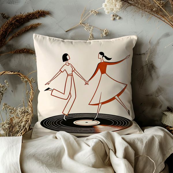 Dancing Women Vinyl Pillow Cover – Retro Art | Music Decor