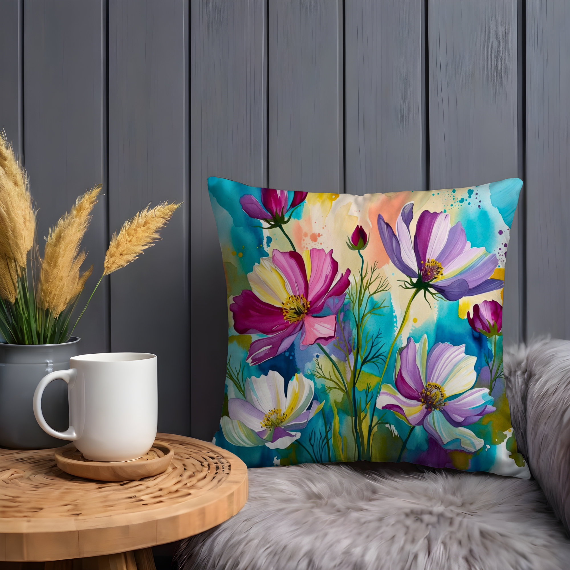 Vibrant Cosmos Pillow Cover | Colorful Floral Art | Cheerful Nature Decor