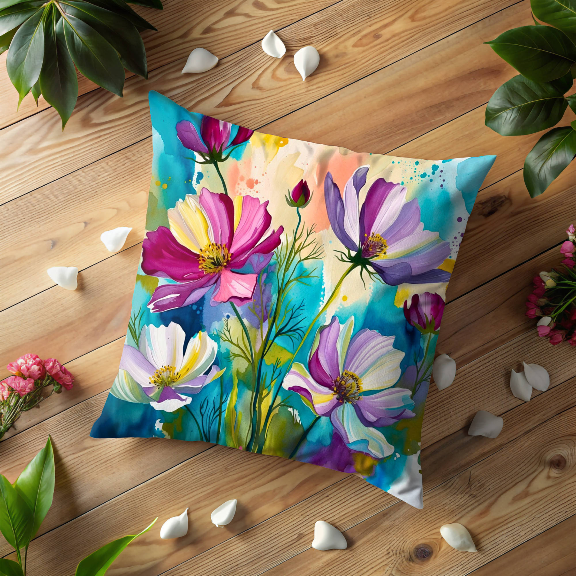 Vibrant Cosmos Pillow Cover | Colorful Floral Art | Cheerful Nature Decor