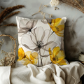 Yellow Gray Poppy Line Art Pillow Cover | Modern Floral Decor
