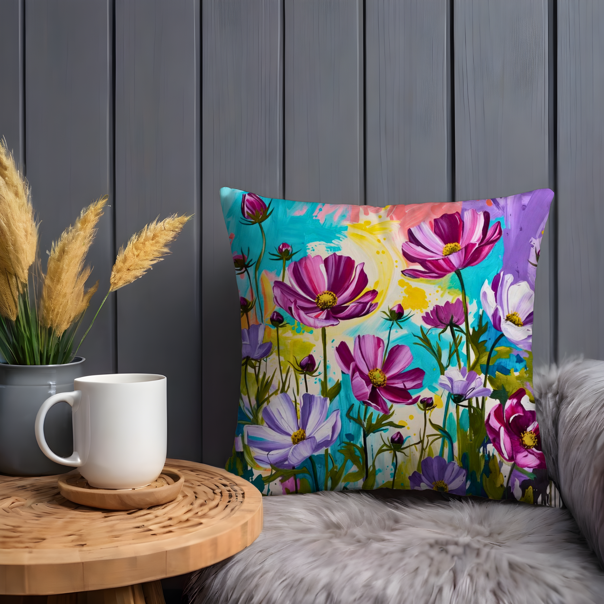 Vibrant Cosmos Pillow Cover | Colorful Floral Art | Cheerful Nature Decor